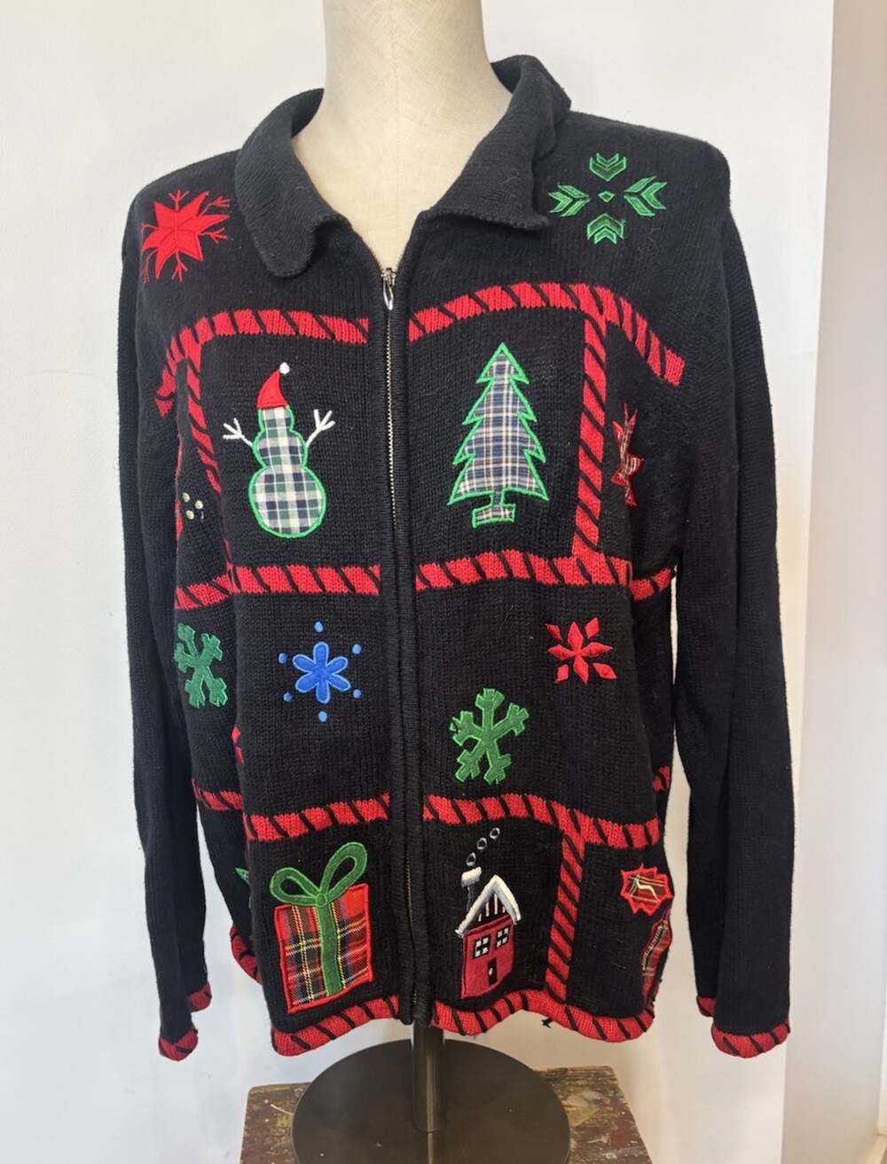 Holiday Lodge By Northcrest Women’s Medium Vintage Full Zip Christmas Sweater